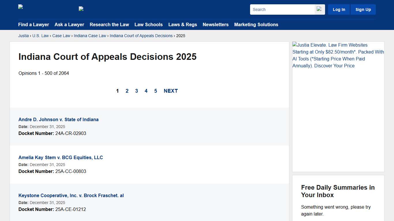 2025 :: Indiana Court of Appeals Decisions :: Indiana Case Law :: Indiana Law :: U.S. Law :: Justia